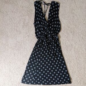 Loft XS Petite Black Print Faux Wrap Dress